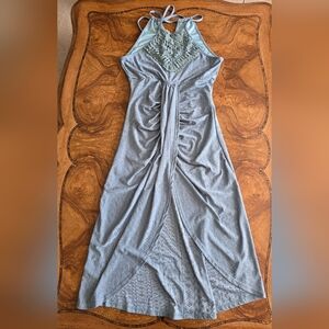 ChicMe Sage Green Halter Maxi Dress, Lace Crochet Detail, Womens Size XL